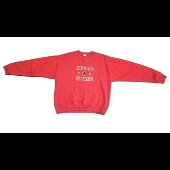 Vintage Tommy Hilfiger Red Sweatshirt Mens  Spellout Logo USA Size Large - Picture 1 of 8